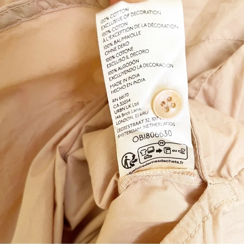 Anthropologie Maeve Bennet Button Shirt Pearl Embellished Art Deco Tan Medium - Picture 6 of 11